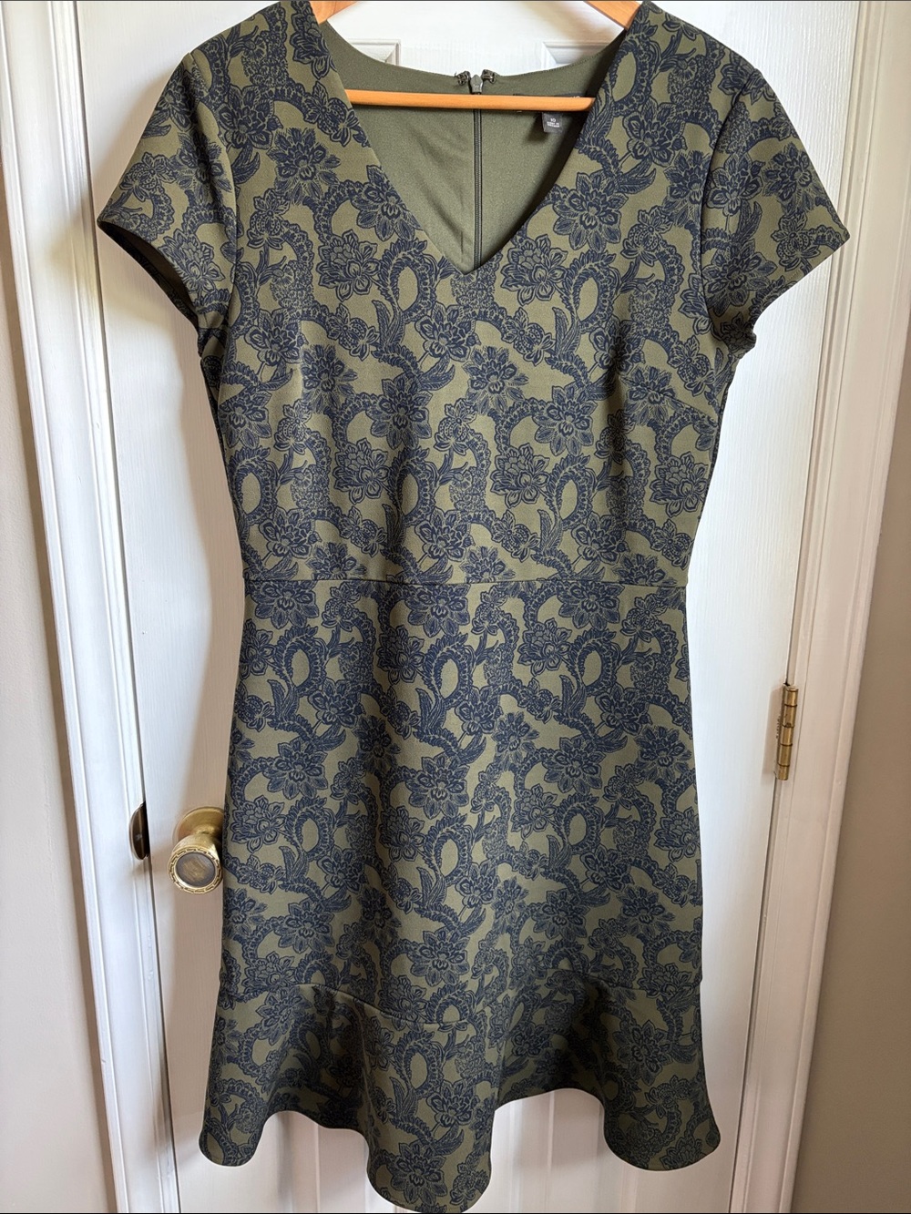 Banana Republic Olive Green Floral Jacquard Midi Dress